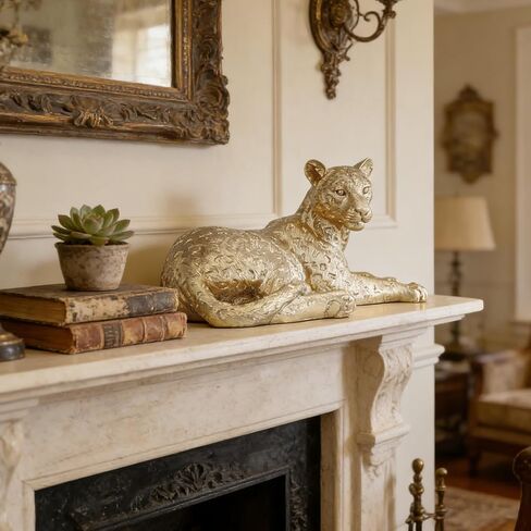 Guichifun Leopard Statue Home Decor Accents - Champagne Gold Cheetah Figurines for Shelf Bookshelf TV Stand Decor Bedroom Office Decorations Ideal Gift for Animal Lovers 12 x 6.8 x 5.2 Inch in Saudi Arabia