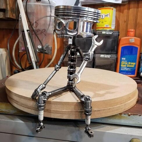 Carving Piston Face Sculpture Metal Art Figurine,Carved Skeleton face Sculpture Ornaments,Handmade Man Head Statue Office Home Table Desk Decor, SliverCarving Piston Sculpture in Saudi Arabia