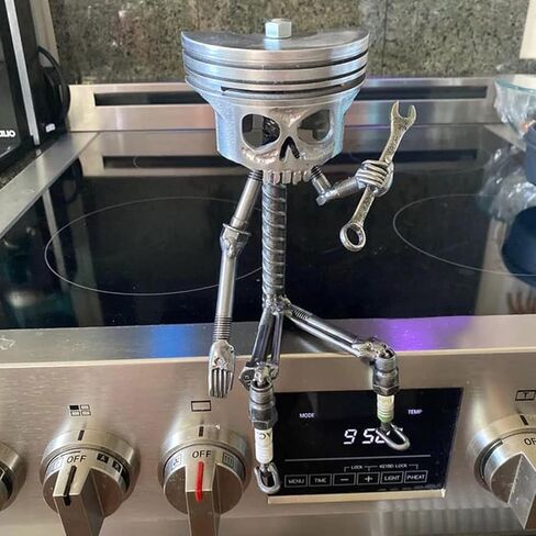 Carving Piston Face Sculpture Metal Art Figurine,Carved Skeleton face Sculpture Ornaments,Handmade Man Head Statue Office Home Table Desk Decor, SliverCarving Piston Sculpture in Saudi Arabia