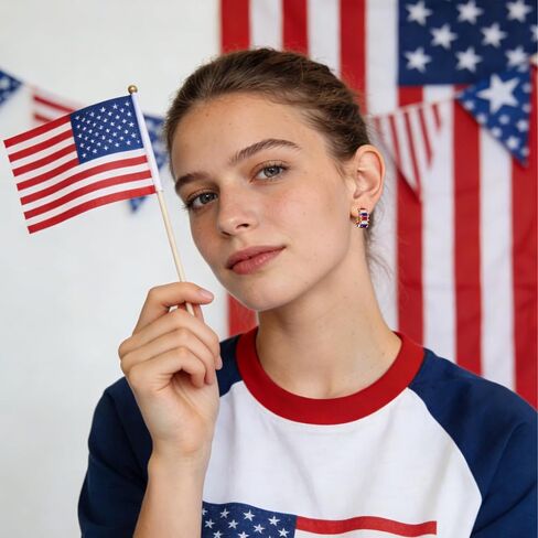 4th of July C Hoop Earrings for Women, Red White Blue Cubic Zirconia Huggie Earrings with 925 Sterling Silver Posts, Hypoallergenic Patriotic Jewelry Gift for Independence Day in Saudi Arabia