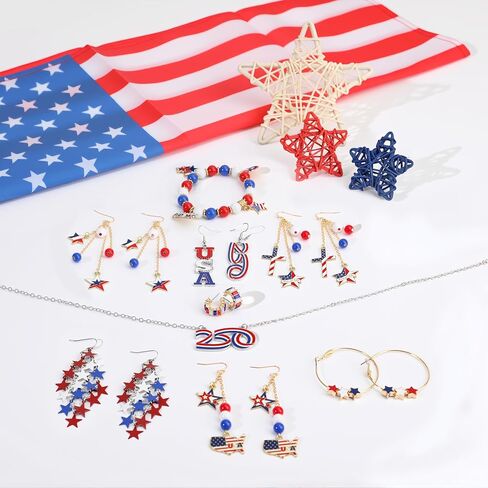 4th of July C Hoop Earrings for Women, Red White Blue Cubic Zirconia Huggie Earrings with 925 Sterling Silver Posts, Hypoallergenic Patriotic Jewelry Gift for Independence Day in Saudi Arabia
