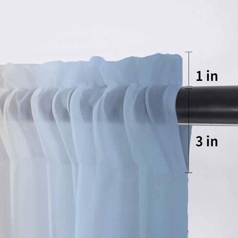 Blue Ombre Sheer Valance, 60"x18" Light Filtering Kitchen Curtain Valances, Khaki Gradient Chiffon Rod Pocket Living Room/Bedroom/Cafe Curtains Modern Abstract Art in Kuwait