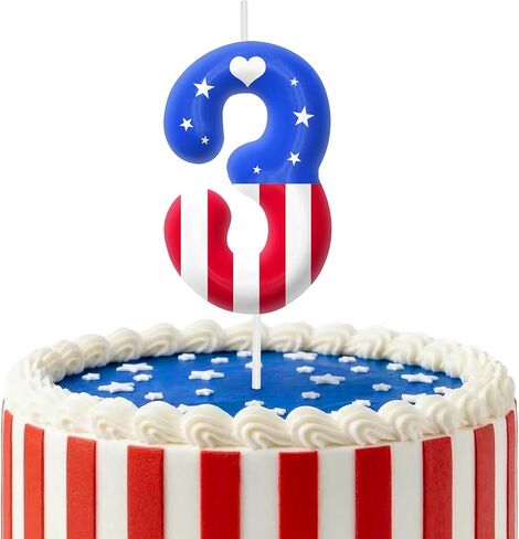 Star Flag Birthday Candles, Red White Blue Number Candles, Boys Girls Celebration Birthday Decorations, Stars and Stripes Independence Day Cake Decorations, July of 4th Patriotic Party Supplies 3 in Kuwait