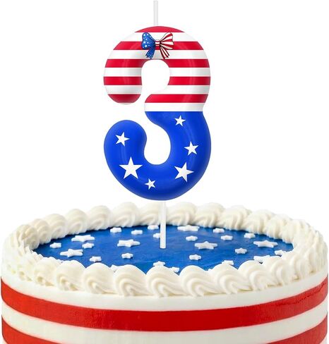 Star Flag Birthday Candles, Red White Blue Number Candles, Boys Girls Celebration Birthday Decorations, Stars and Stripes Independence Day Cake Decorations, July of 4th Patriotic Party Supplies 3 in Kuwait