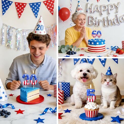 Star Flag Birthday Candles, Red White Blue Number Candles, Boys Girls Celebration Birthday Decorations, Stars and Stripes Independence Day Cake Decorations, July of 4th Patriotic Party Supplies 3 in Kuwait