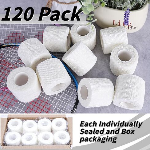 120 Pack White Vet Wrap Cohesive Bandage, 2 Inch x 5 Yards Self Adhesive Elastic Wrap Bulk, Breathable Bandage Tape for Dogs, Pets, Horses, Sports, Wrist, Ankle & First Aid in Kuwait