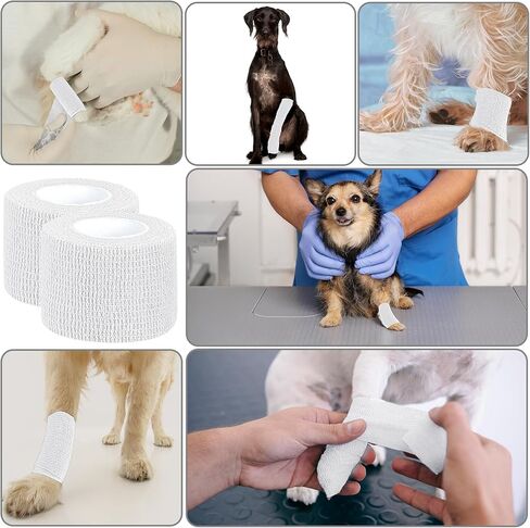 120 Pack White Vet Wrap Cohesive Bandage, 2 Inch x 5 Yards Self Adhesive Elastic Wrap Bulk, Breathable Bandage Tape for Dogs, Pets, Horses, Sports, Wrist, Ankle & First Aid in Kuwait