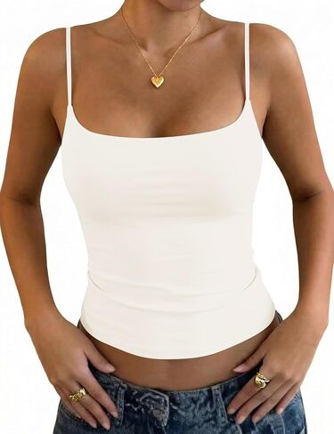 LOMON Womens Camisole Tops Padded Double Lined Cami Top Square Neck Spaghetti Strap Tank Slim Fit Basic Layering in Kuwait