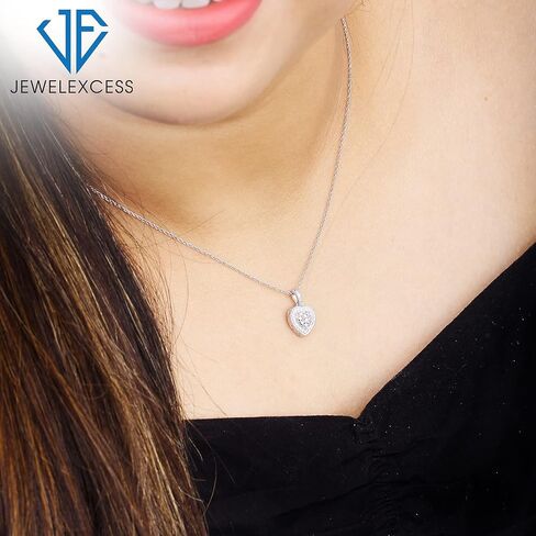 JEWELEXCESS 3-Piece White Diamond Sterling Silver Earrings Set, Sterling Silver Necklace, Sterling Silver Rings – Heart Shaped Jewelry – Jewelry Sets for Women – Birthday Gifts in Saudi Arabia