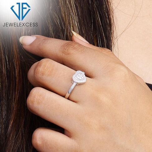 JEWELEXCESS 3-Piece White Diamond Sterling Silver Earrings Set, Sterling Silver Necklace, Sterling Silver Rings – Heart Shaped Jewelry – Jewelry Sets for Women – Birthday Gifts in Saudi Arabia