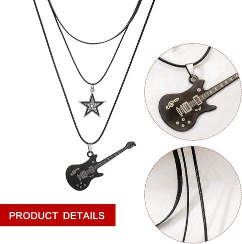 Multilayer Y2k Star Vintage Necklace Fairy Grunge Bracelets Set,Gothic Rock Roll Music Guitar Star Necklace,Bohemian Handmade Beaded Musical Note Leather Wristbands,Grunge Accessories for Men Women in Kuwait