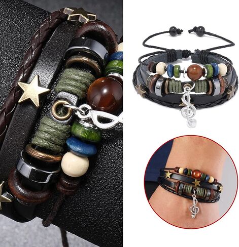 Multilayer Y2k Star Vintage Necklace Fairy Grunge Bracelets Set,Gothic Rock Roll Music Guitar Star Necklace,Bohemian Handmade Beaded Musical Note Leather Wristbands,Grunge Accessories for Men Women in Kuwait