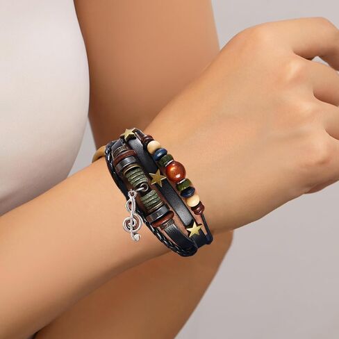 Multilayer Y2k Star Vintage Necklace Fairy Grunge Bracelets Set,Gothic Rock Roll Music Guitar Star Necklace,Bohemian Handmade Beaded Musical Note Leather Wristbands,Grunge Accessories for Men Women in Kuwait