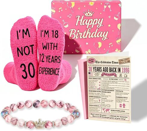 HAPPYPOP Birthday Gift Set for Women - Socks Bracelet Card for 30th 40th 50th 60th 70th 80th in Kuwait