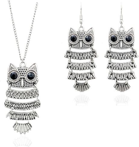 Ailiessy Vintage Owl Sweater Chain Necklace Big Eye Owl Animal Dangle Drop Earrings for Women Fashion Jewelry Set in Kuwait