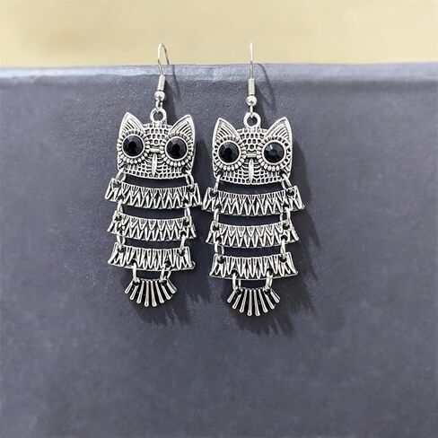 Ailiessy Vintage Owl Sweater Chain Necklace Big Eye Owl Animal Dangle Drop Earrings for Women Fashion Jewelry Set in Kuwait