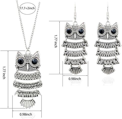 Ailiessy Vintage Owl Sweater Chain Necklace Big Eye Owl Animal Dangle Drop Earrings for Women Fashion Jewelry Set in Kuwait