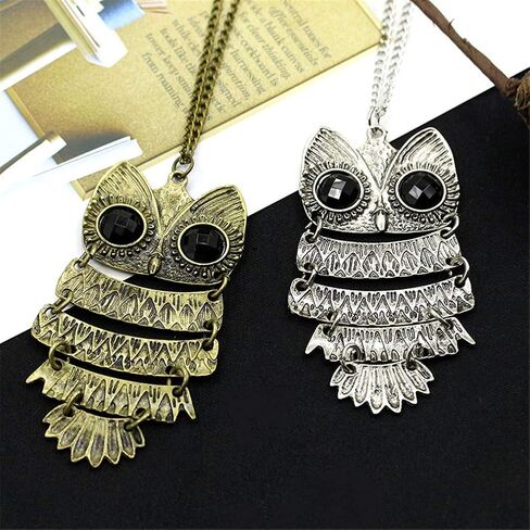 Ailiessy Vintage Owl Sweater Chain Necklace Big Eye Owl Animal Dangle Drop Earrings for Women Fashion Jewelry Set in Kuwait
