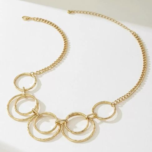 Women's Gold Interlocking Circle Necklace & Hoop Earrings Set | Modern Geometric Statement Jewelry for Women | Adjustable Cuban Chain Choker in Saudi Arabia