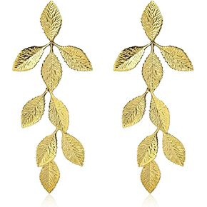 Gold Statement Earrings for Women 14K Gold Plated Leaf Dangle Earrings in Saudi Arabia