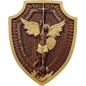 Wooden Saint Michael's Shield, Handmade Archangel Michael Statue, Catholic St. Michael the Archangel Statue (10 Inch) in Saudi Arabia