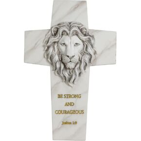 ShineOnAngel Lion of Judah Wall Cross, 11.5" Resin Lion Head Wall Cross with Scripture Joshua 1:9, Be Strong and Courageous Decorative Cross, Hand-Painted Marble Finish Religious Gift for Men, Pastor, Confirmation in Saudi Arabia