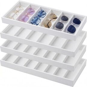 4 Pack Velvet Sunglasses Organizer Tray, 6 Grid Eyeglass Storage Display Case, Stackable MDF Drawer Organizer for Glasses, Jewelry, Watch, Cosmetics (Beige) in Saudi Arabia