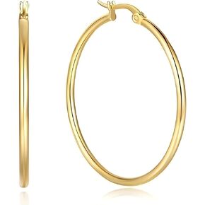 14K Gold Hoop Earrings for Women - Classic Shiny Polished Round 14K Gold Earrings, Everyday Essential Minimalist Earrings in Saudi Arabia