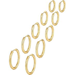 5 Pairs Small Gold Silver Huggie Hoop Earrings Set for Women, 316L Surgical 14K Gold Plated Stainless Steel Cartilage Tiny Lightweight Hoops Hypoallergenic Multiple Piercing Jewelry 6 8 10 12 14 mm in Saudi Arabia