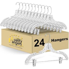 Quality Clear Plastic Skirt Hangers - 24 Pack Crystal Cut Pants Dress Durable Plastic Hanger Set with Adjustable Clips - Heavy Duty Hangers in Saudi Arabia