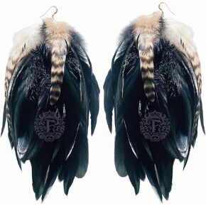 Black Feather Earrings for Women Dangling Nature Feather Earring 6"-8" Long Fashmorous in Saudi Arabia