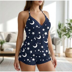 Womens Pajama Sets Sleeveless Cami Top and Shorts 2 Piece Lounge Sets Pjs Soft Sleepwear Loungewear Navy Blue in Kuwait