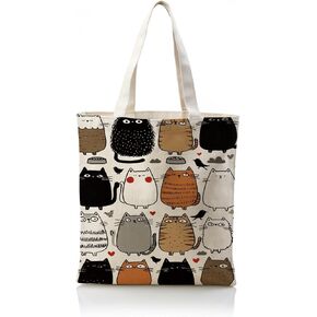 Cute Cartoon Cat Canvas Tote Bag, Reusable Canvas Shopping Bag with Kawaii Cats Pattern, Eco Friendly Grocery Tote for Daily Errands Beach Travel, Gift for Cat Lovers in Saudi Arabia
