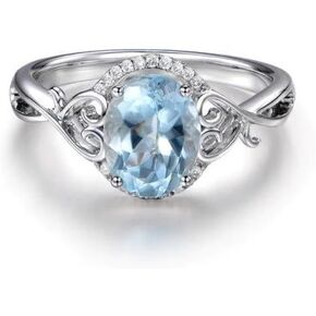 2 Carat(ctw) Aquamarine Ring Sterling Silver Aquamarine Rings for Women Vintage Oval Moissanite Engagement Rings for Women/Girlfriend/Fiancee in Saudi Arabia