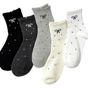 5 Pairs Ruffle Polka Dot Bow Ankle Socks for Women Grils Cute Frilly Lettuce Edge Coquette Cotton Socks Trendy Girly Aesthetic Casual Crew Sock in Saudi Arabia