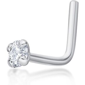 Reeds 1/20ct Diamond 14k White Gold Stud L-Shape Nose Ring - 20 Gauge in Saudi Arabia