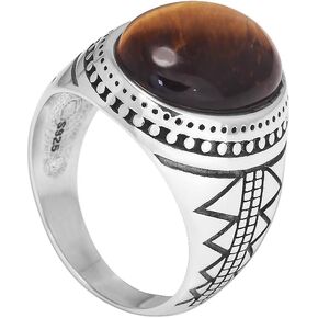 925 Sterling Silver Tiger Eye Ring for Men Retro Punk Mens Thumb Pinky Rings Oval Shape Biker Statement Signet Ring Vintage Jewelry Size 7-13 in Saudi Arabia