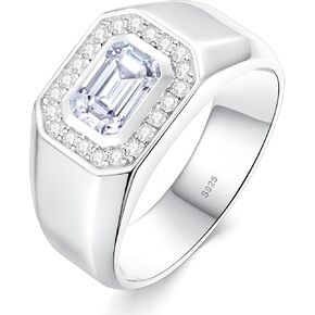 Moissanite Ring for Men, 1.2CTTW D Color VVS1 Clarity Emerald Cut Vintage Engagement Ring S925 Sterling Silver with 18K White Gold Plated Genuine Moissanite Wedding Ring for Him in Saudi Arabia
