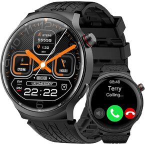 AMAZTIM Smart Watches for Men, 60 Days Extra-Long Battery, 50M Waterproof, Military Bluetooth Call(Answer/Dial Calls) Fitness Health Watch Compatible iPhone & Android, 1.43" HD AMOLED (Black) in Saudi Arabia