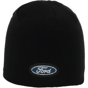 قبعة Ford الكلاسيكية المحبوكة للرجال - قبعة شتوية سوداء مع رقعة الشعار، قبعة دافئة مصنوعة من الأكريليك بنسبة 100% in Kuwait