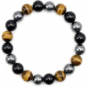 Moon & Moksha Triple Protection Bracelet - 8mm Natural Tiger Eye, Hematite & Obsidian Beaded Healing Stone Bracelet for Men and Women, AA Grade Crystal Jewelry Box Gift in Saudi Arabia