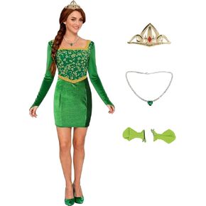 Fiona Costume Women Princess Dress Adult Halloween Cosplay Velvet Skirt Bodycon Dress Crown Ears Crown Necklace in Saudi Arabia