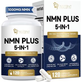 Migcopat NMN Supplement 1000mg – 5-in-1 NAD Supplement w/Resveratrol, Apigenin, Quercetin & Black Pepper – NMNH Alternative – Supports Cellular Energy, Healthy Aging & Longevity – 120 Veggie Capsules in Saudi Arabia