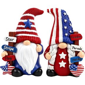 4th of July Gnome Decorations for Home 2 PCY Patriotic Desk Figurines Indoor Resin Collectible Statue Cute Holiday Ornament for Table Home in Saudi Arabia