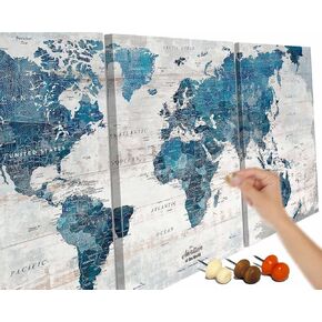 Canvas Wall Art Office Artwork Large Modern Abstract Map of the World Push Pin Board Travel Map Blue Pictures for Living Room Bedroom Dining Room Motivational Home Decor in Saudi Arabia