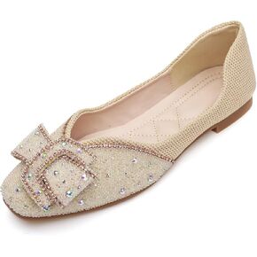 Women's Square Head Flat Shoes Fashion Glittering Rhinestone Bride Wedding Dress Shoes Comfortable Non Slip Slip on Walking Shoes in Saudi Arabia