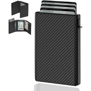 Mens Wallet Card Holder • RFID Blocking, Magnetic Flip , Pop-Up Aluminum Case, Front Pocket, Microfiber | 8-10 Cards | ID Window-Cash Slot | Black, Minimalist, Gift Box Billetera/Cartera para Hombre in Saudi Arabia