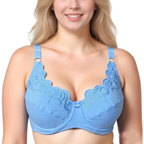 Women Plus Size Full Coverage Unlined Underwire Embroidery Cotton Bra in Saudi Arabia