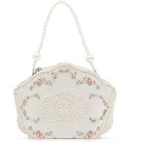 Clutch Purses for Women, Lace Embroidery Evening Bag, Pearl Handles, Handbags for Wedding, Prom, Parties, Travel(White) in Saudi Arabia