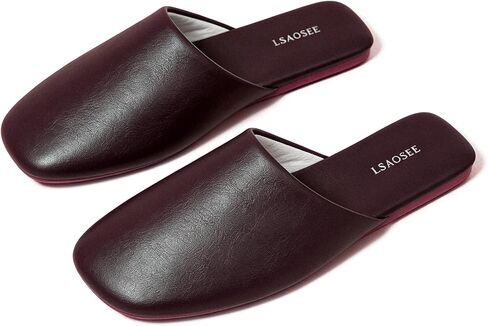 Synthetic Leather Slippers Women PU Leather House Slippers for Women and Men Minimalist Mules Indoor/Outdoor Slip-on Shoes for Office Home Bedroom Living Room Guests Visitor in Saudi Arabia